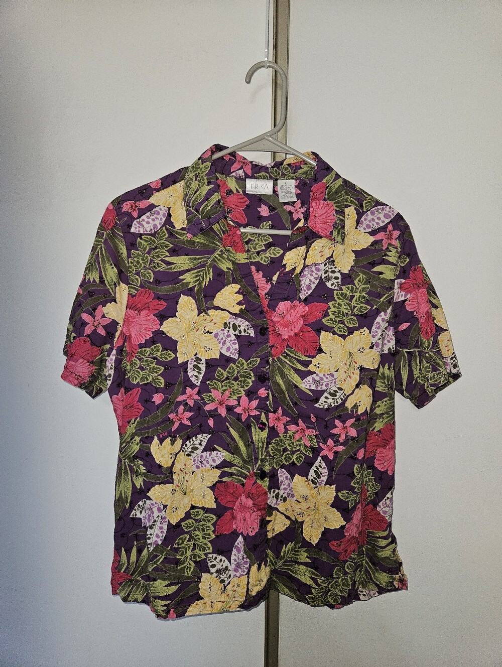 Floral Short-Sleeve Button-Up Shirt - Purple
